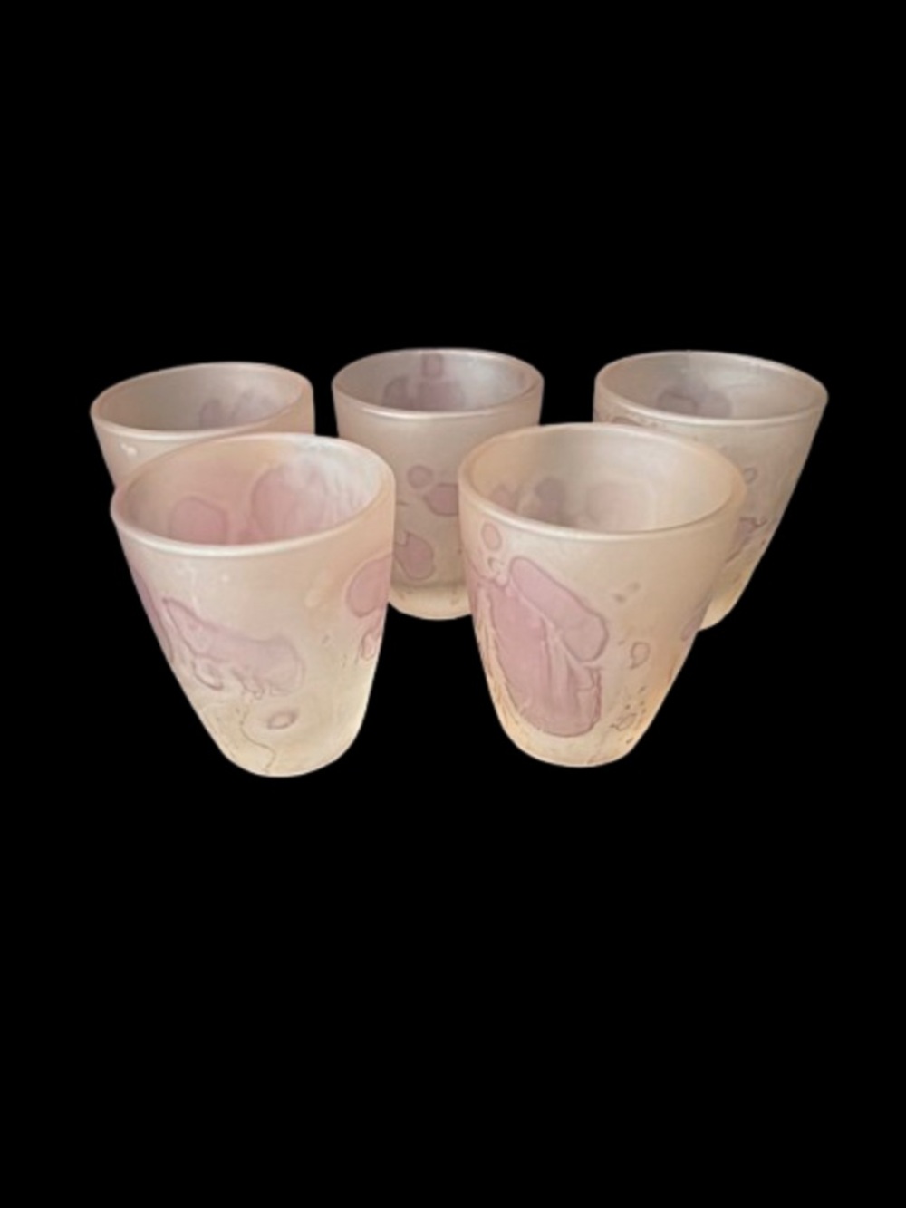 5 Vintage France #97 Peach Luster Art Glass Shot Glasses MCM